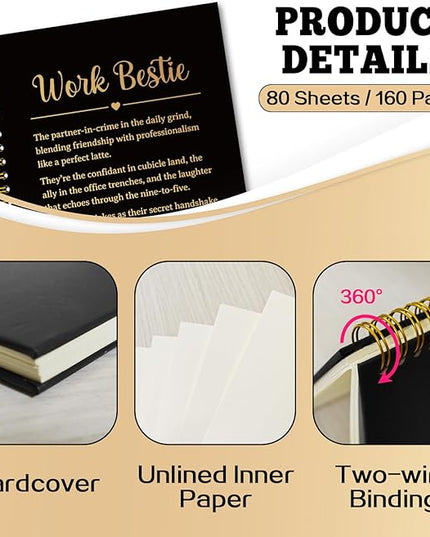 YAZMEEN Work Bestie Black Gold Spiral Notebook（160 Pages） Work Bestie Gift Blank Hardcover Notebook Coworker Appreciation Gift Encouragement Gift Funny Notebook Birthday Gift for Work Bestie Friend