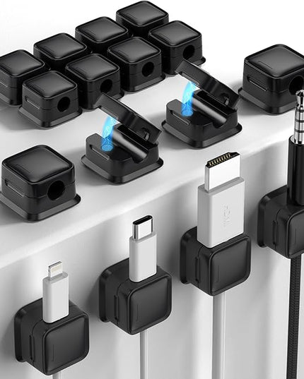 16 Pack Magnetic Cord Organizer Holder,Strong Adhesive Desk Cable Management Easy Open,Organize Phone Charging Cords Wire Holder Organizer Neatly for Home,Office,Car,Desk,Nightstand-Black