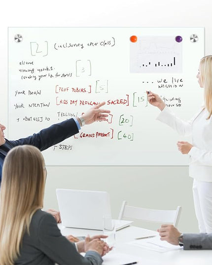H-Qprobd Dry Erase White Board 48"x36" Glass Magnetic Whiteboard for Wall, Includes 12 Magnets, 8 Markers and 2 Erasers
