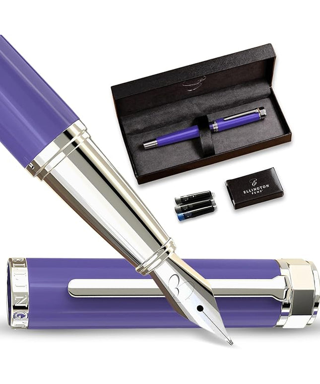 Ellington Pens Luxury Fountain Pen Set - Smooth Fine Nib - Includes 3 Ink Cartridges, Refillable Ink Converter, Gift Box - Fountain Pens For Writing, Calligraphy, Journaling, Sketching (Purple Haze)
