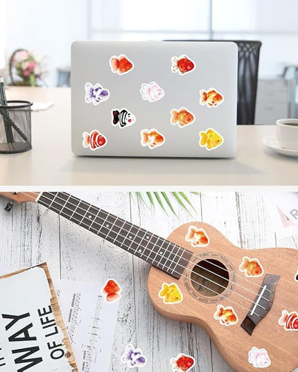 500 Pcs Goldfish Stickers Roll, 10 Styles Cute Cartoon Goldfish Stickers for Teens, Waterproof Vinyl Stickers for Journal Scrapbook, Party Favors, Classroom Rewards, Laptop & Water Bottle Decal
