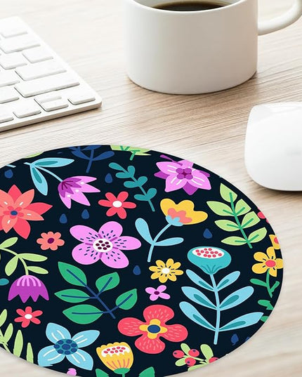Red Flowers Round Mouse Pad,Funny Small Mouse Pad with Non-Slip Rubber Base,Mouse Mat,Home Office Decor Desk Accessories,8.7inch Round Mouse Pad 2