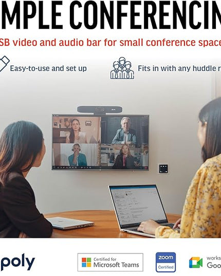 Poly Studio R30 4K Video Conferencing Bar (Plantronics) – Camera, Mic, & Speaker for Small Rooms – Automatic Camera Framing – Noise Reduction Technology – Works w/Teams, Google, Zoom –Amazon Exclusive