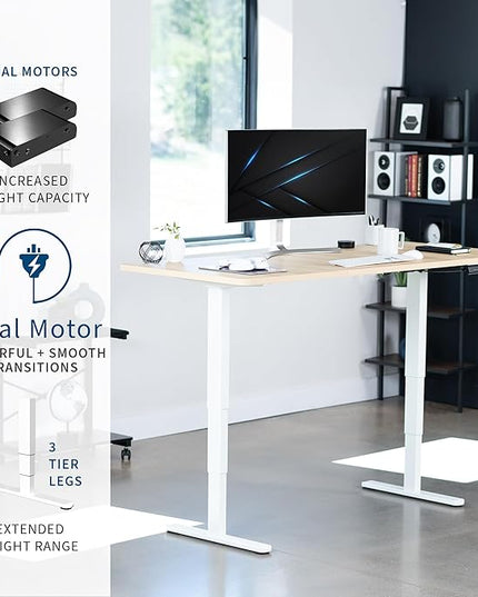 VIVO Electric 71 x 30 in Dual Motor Sit Stand Desk, Memory Height Adjustment, 2B Series, Light Wood Top White Frame, DESK-KIT-2W7C
