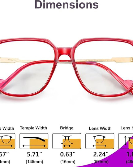 VISOONE Oversized Blue Light Blocking Glasses with Chic Square TR90 Frame and Metal Temple for Women Men REMY