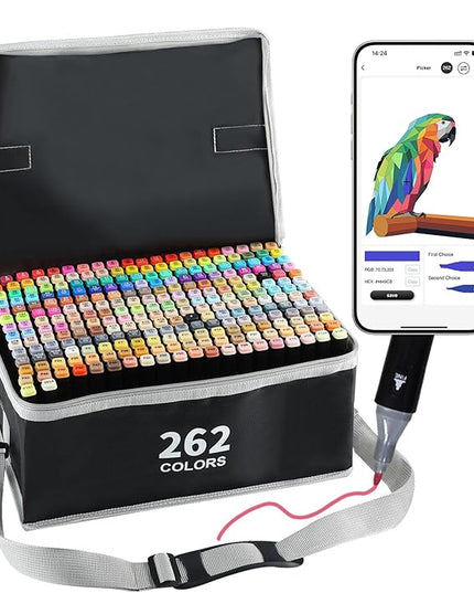 262 Colors Alcohol Markers, Art Markers for Artists with Coloring App, Dual Tip Marker for Adult Painting Sketching Drawing with Travel Case Great Gift Idea