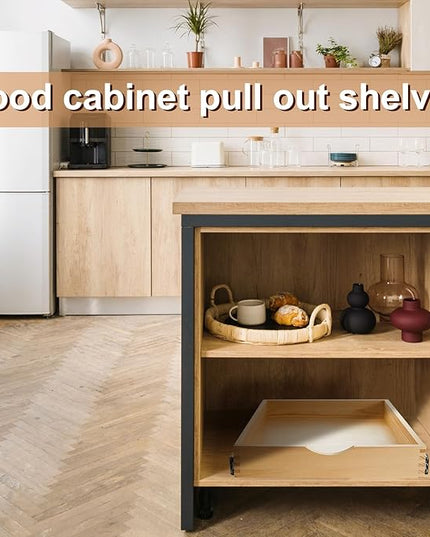 Menkxi 2 Set Pull out Tray Cabinet Organizer Wooden Pull Drawers storage Slide out Pantry Shelf for Base Cabinet Kitchen Gentle Close Fully Assembled Accessories(Wood Color,18'' X 21'' X 3'')