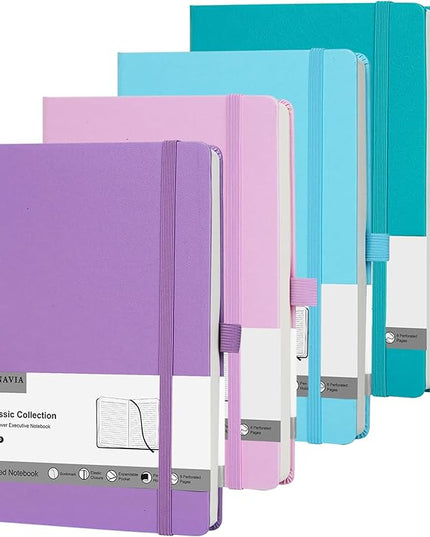 4 Pack Lined Journal Notebooks for Work, Travel, College, A5 Size 100 GSM Thick Paper, Classic Ruled, Hardcover Notepad for Writing 160 Pages, 5.5 x 8.3 inch, 4 Light Multicolors