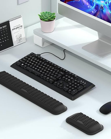 MEKASS Ergonomic Wrist Rest for Keyboard and Mouse, Soft Memory Foam Keyboard Wrist Rest Set with Non-Slip Silicone Base, Easy Typing, Pain Relief, Comfort for Office, Work, Gaming (Classic Black)