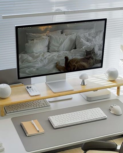 Bamboo Dual Monitor Stand Riser with Underneath Storage, Ergonomic Desk Shelf Supports PC Computer Monitor, Printer, TV for Home, Office, Natural