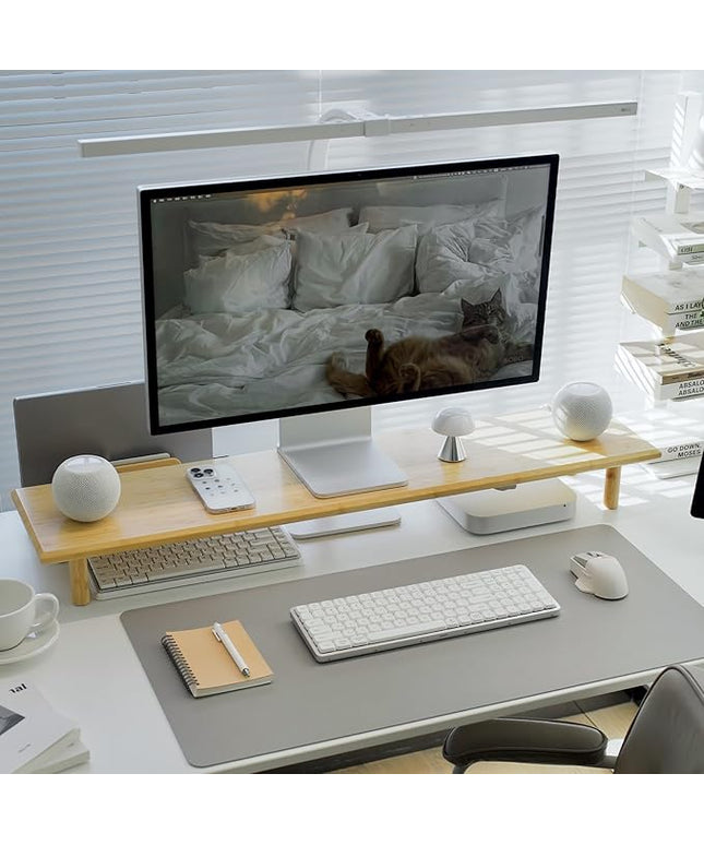 Bamboo Dual Monitor Stand Riser with Underneath Storage, Ergonomic Desk Shelf Supports PC Computer Monitor, Printer, TV for Home, Office, Natural