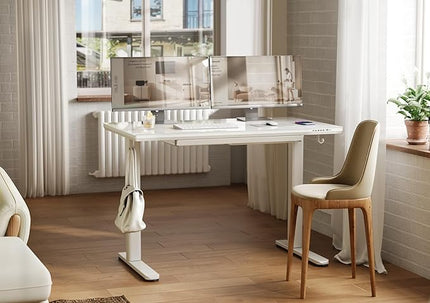 INNOVAR Wireless Charging Glass Standing Desk with Drawers, Adjustable Height Stand Up Desk, Electric Standing Desks with Storage, 48 inch, Super White