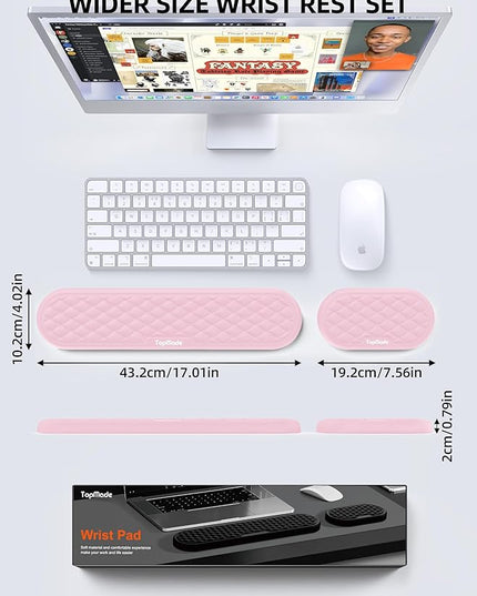 TopMade Upgraded Wider Wrist Rest Set, Soft Memory Foam Keyboard Hand Rest Pad, Computer Ergonomic Keyboard Mouse Wrist Support for Typing Pain Relief, Comfort for Office, Gaming, Study, Pink