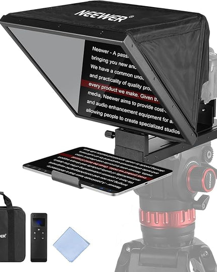 NEEWER Basics X16B Aluminum Alloy Liftable Teleprompter 16" for iPad Tablet DSLR Camera, No Assembly, Remote & App Control, Compatible with iOS Android, Pro for Online Teaching Live Streaming