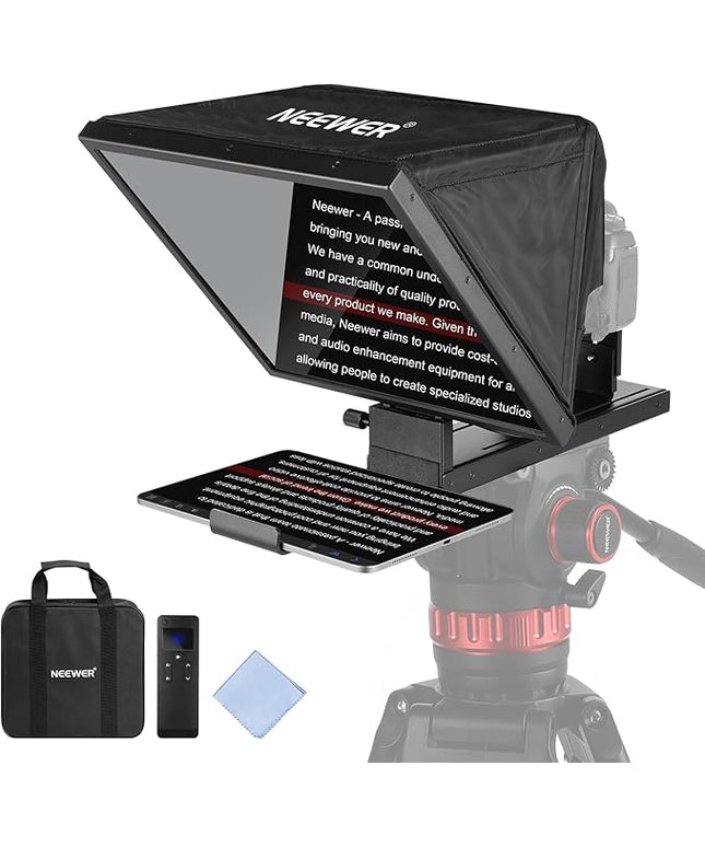 NEEWER Basics X16B Aluminum Alloy Liftable Teleprompter 16" for iPad Tablet DSLR Camera, No Assembly, Remote & App Control, Compatible with iOS Android, Pro for Online Teaching Live Streaming