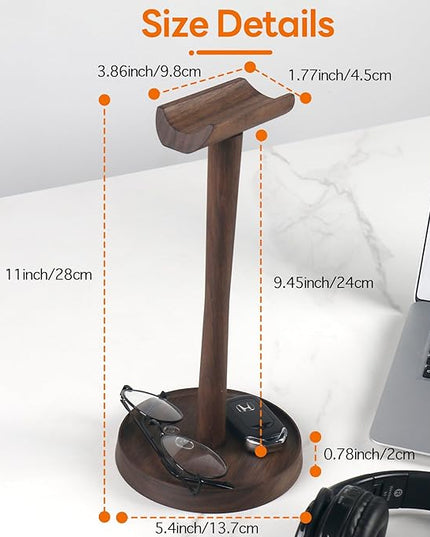 Yookin Wood Headphone Stand Headset Stand for Deak Universal Headphone Holder with Storgae Base Handcrafted Desk Organizer for Gaming Headsets(Black Walnut)