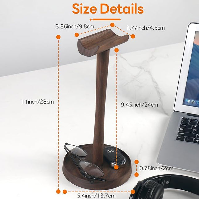 Yookin Wood Headphone Stand Headset Stand for Deak Universal Headphone Holder with Storgae Base Handcrafted Desk Organizer for Gaming Headsets(Black Walnut)
