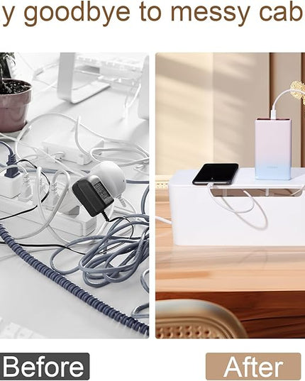 Cable Management Box, Premium Cord Organizer Box to Hide Surge Protector on Desk, Power Strip Cover for TV Computer Home Router Office (White)
