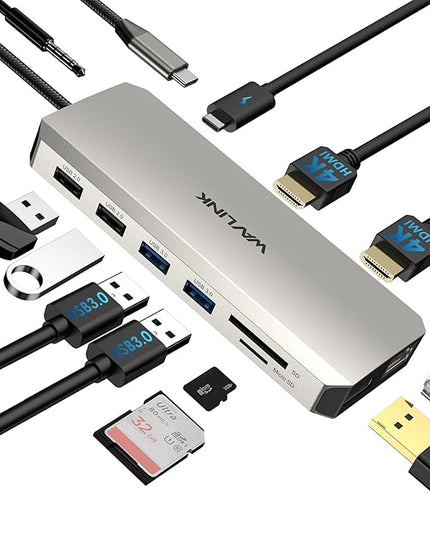 WAVLINK USB C Laptop Docking Station Dual Monitor for Dell/Lenovo/HP/XPS, USB-C Hub Multiport Adapter Dongle Dock with 2 HDMI, DisplayPort, Ethernet Hub, 85W Power Delivery, SD Card Reader, Audio