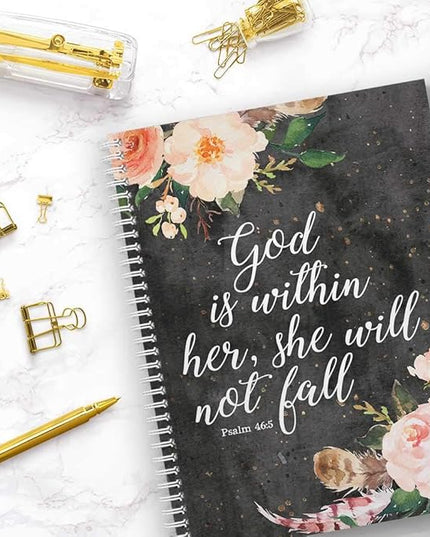 Gotcha Covered Notebooks Softcover She Will Not Fall 8.5" x 11" Religious Spiral Notebook/Journal, 120 College Ruled Pages, Durable Gloss Laminated Cover, White Wire-o Spiral. Made in the USA