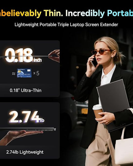 Larksmile Triple Laptop Screen Extender, One Cable Setup 15.3" Portable Monitor for Laptop, 16:10 FHD 1200P Triple Monitor, 100% sRGB Ultra Light External Display for Mac Windows Business Travel