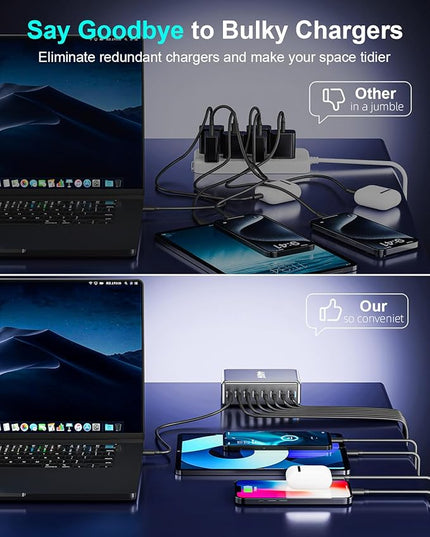 440W Fast USB C GAN Charger Block 8 Port Charging Station HUB Brick Dual PD PPS 100W Wall Charger Compatible with MacBook Pro/Air/All, iPad, iPhone 17/16/15/14/Pro Max, Android Devices etc
