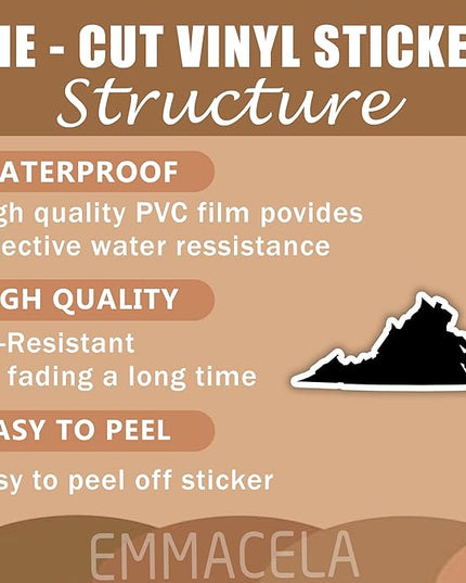 (3PCS) Virginia State Map Stickers, US State Stickers - Waterproof Vinyl Decals for Tumblers, Water Bottles, Laptops, Books, Scrapbooks, Great for Virginia Lovers 3 x 1.5 Inch