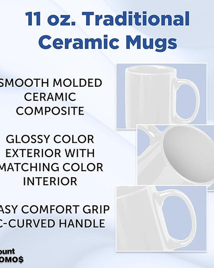 DISCOUNT PROMOS Ceramic Coffee Mugs 11 oz. Set of 10, Bulk Pack - Coffee cup set, Iced coffee cup, Gaming mug - White