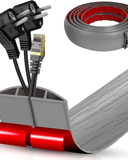Floor Cord Cover Cavity 0.8"x0.37" Self Adhesive Cord Hider, 10FT Low Profile Cable Management, Extension Strip Protector for Wires, Prevent Cable Trips for Offices, Gyms, Exhibitions (Gray Wood)