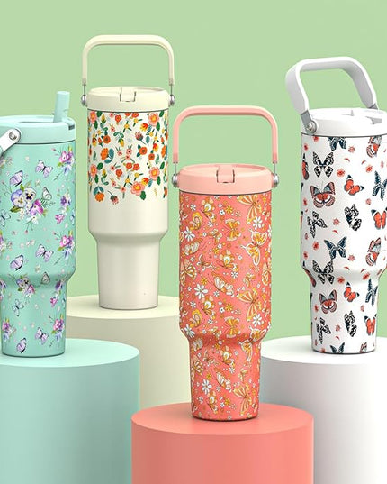 40 oz Insulated Tumbler with Top Handle and Flip Straw, Vacuum Insulated Stainless Steel Cup with Leak-Proof Lid, Sweat-Free, Fits Cup Holder, Keeps Ice Cold up to 30 Hours