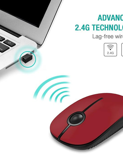 VssoPlor Wireless Mouse, 2.4G Slim Portable Computer Laptop Mouse with Nano Receiver Quiet Silent Optical Mice for Notebook, PC, Laptop, Computer-Black and Red