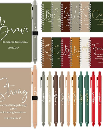 Kosiz Inspirational Valentines Christian Gifts Bulk A6 Notebook Prayer Journal with Pens Spiral Journal Religious Gift for Women Men Church Bible Study Group Teacher Coworker(24 Sets,Retro Color)