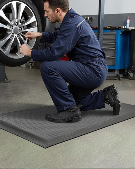 Nisorpa Anti Fatigue Mats Industrial 3' x 6' Ergonomic Standing Mat 15/16" Extra Thick Cushioned Shop Floor Mats Heavy Duty Commercial Diamond Plate - Safety Support for Leg & Back Pain, Grey