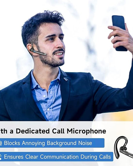 Boytond Bluetooth V6.1,Single-Ear Wireless Headset with USB Dongle, 10H Talk Time and 4H Playtime via USB, Dual-Mic Noise Canceling Earpiece for Computer/Cell Phones, Driving Headset for Trucker Work