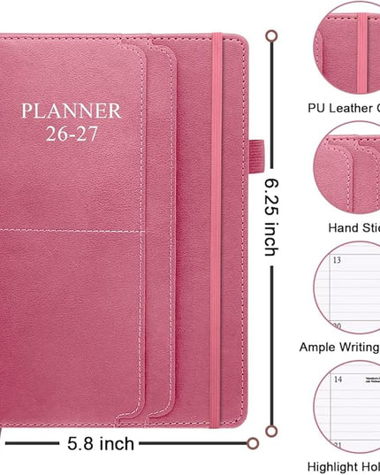 2026-2027 Planner - Weekly & Monthly Planner Runs from January 2026 to June 2027, 5.8" x 8.25", 18 Month Planners, 14 Notes Pages, Inner Pocket, PU Leather Hard Cover, Rose Monthly Planners 2026-2027
