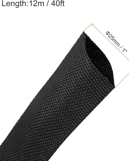 MECCANIXITY Braided Cable Sleeves Heat Shrinkable Fabric Sleeving, 1" 40ft Black 2:1 Ratio Heat Shrinkable Cord Protector for Harness Cable, Network Cable Protection, Cable Management