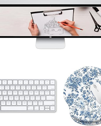 Floral Flower Ergonomic Mouse Pad with Wrist Rest, Gel Mousepad Wrist Support, Computer Gaming Mouse Pad with Pain Relief Non-Slip PU Base for Desk Accessories Office Decor Supplies