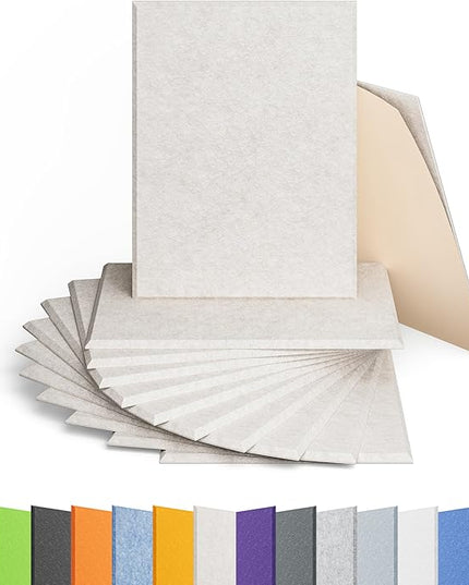 12 Pack Acoustic Panels Self Adhesive Sound Proof Foam, High Density Sound Acoustic Panel, 16X12X0.4 Inch 4:3 Rectangle Panels in Home, Office, Reccording Room, Studio,and more(Beige)
