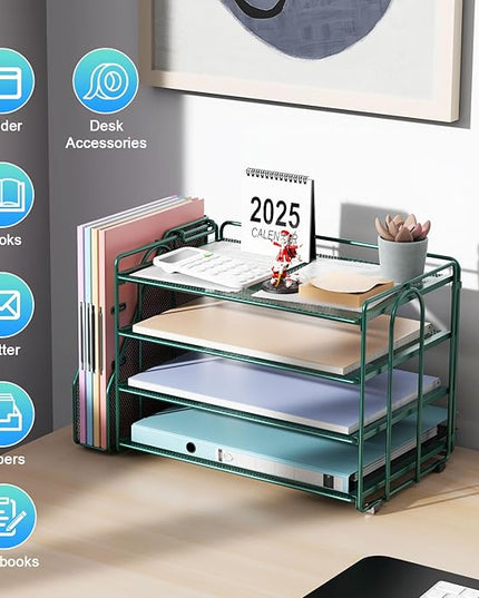 gianotter 4-Tier Paper Organizer With Magazine Holder, Desk Organizers and Accessories, Desk Accessories & Workspace Organizers, File Organizer for Office Supplies Storag (Green, 4-Tier)