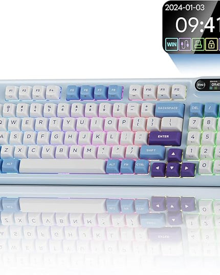 KZZI Z98 Wireless Mechanical Keyboard, Smart Display & Knob, BT5.0/2.4GHz/USB-C, Hot Swappable Custom Keyboard, Pre-lubed Linear Switches, Gasket Mount, RGB Creamy Gaming Keyboard