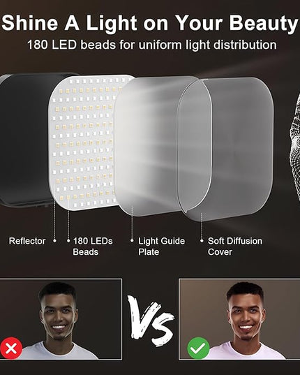 Video Conference Lighting, 180 LED Video Light with 3 Color & 5 Brightness & Timmer for Video Recording, Webcam Light Phone Holder for Laptop Computer Online Meeting, Video Calls, Live Streaming