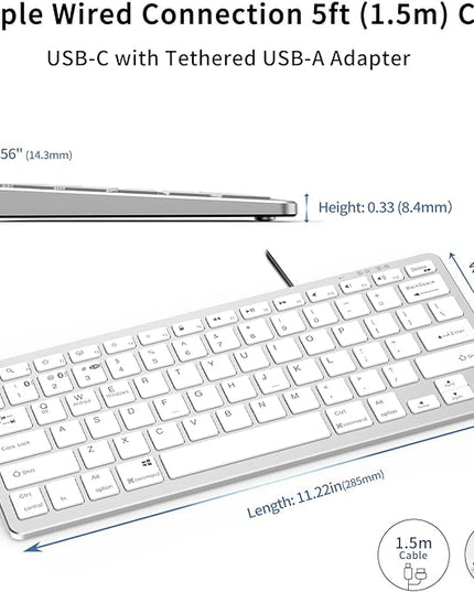 JKSML Wireless Keyboard with 78 Keys, Bluetooth and 2.4 GHz Wireless, Low Profile, Fluid Quiet Typing, 12 Programmable Keys, USB C Rechargeable, for Phone, Tablet, PC, Laptop, Smart TV - White