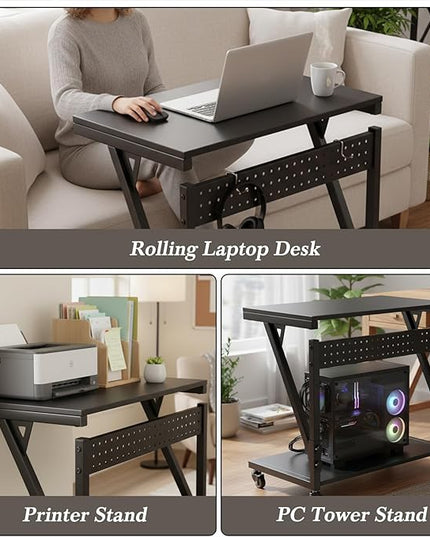 Computer Tower Cart, Height Adjustable PC Tower Stand, Mobile Rolling PC Cart, 2-Tier ATX-Case CPU Holder, PC Stand with Wheels, 23.23"-31.10" H, Black Pro