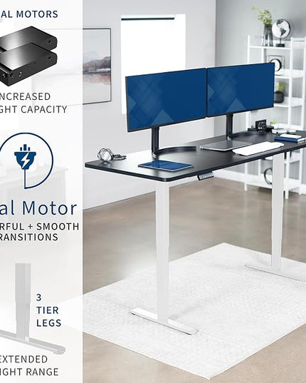 VIVO Electric 83 x 30 in Dual Motor Sit Stand Desk, Memory Height Adjustment, 2B Series, Black Top White Frame, DESK-KIT-2W8B