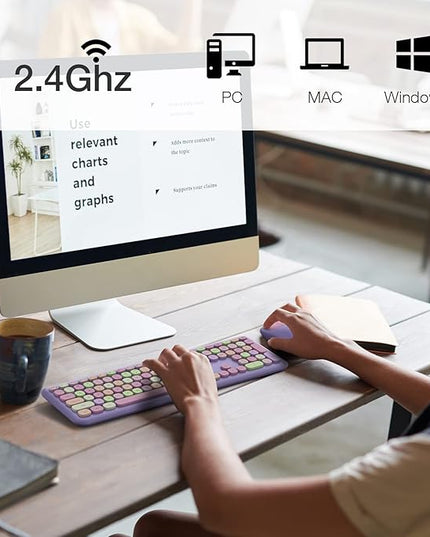 MOFII Wireless Keyboard and Mouse Combo, 2.4G Silent Cordless Slim Full Size Keyboard and Ergonomic Mice Set for Laptop, Desktop, MacBook, PC - Purple Colorful