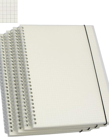 Yansanido Spiral Notebook, 4 Pcs 10.1 Inch x 7.6 Inch B5 Thick Plastic Translucent Frosting Hardcover Graph Paper 80 Sheets -160 Pages Journals for Study and Notes (B5 7.3"X 10"-Grid 4pcs)