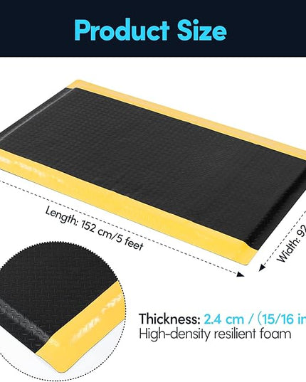 3 x 5 FT Anti Fatigue Mats Industrial 15/16 Inch Thick Soft Sponge Ergonomic Mat Durable Heavy Duty Diamond Plate Work Mat for Standing Non Slip Industrial Grade Floor Mat for Leg & Back Pain