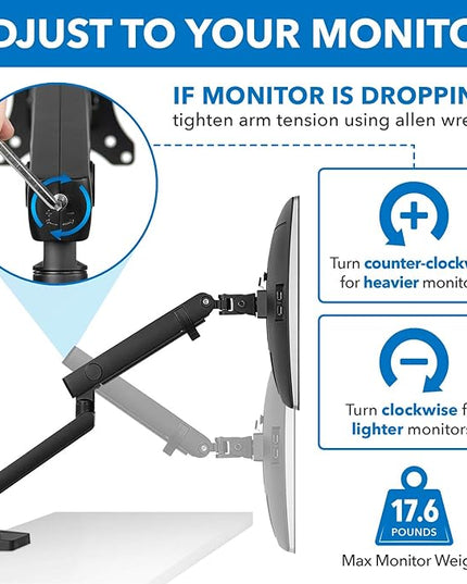 Mount-It! Dual Monitor Arm Mount Desk Stand | Premium Quality | Articulating Mechanical Spring Height Adjustable | Fits Two 24 27 29 30 32 Inch VESA 75 100 Compatible Screens | C-Clamp and Grommet