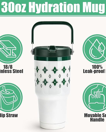 30 oz Tumbler with Lid and Straw, Stainless Steel Vacuum Insulated Tumblers with Flip Straw and Top Handle, Reusable Insulated Water Bottle for Home, Office, Leakproof, Fit in Cup Holder