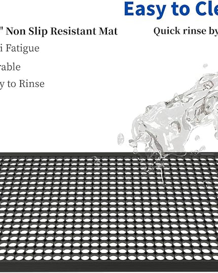 60" Anti Fatigue Large Rubber Floor Mat, Commercial Grade Grease Resistant Kitchen Mat with Drainage Holes for Restaurants,Bars,Commercial,Kitchens,Garages,Black(2 PCS)